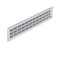 Aluminium Ventilation Grill, Straight Edged Version: Visible edges bevelled Installation: For press fitting Material: Aluminium, with ribbed flanges Finish: Silver coloured anodised F1 Ventilation: 200 cm2 Apertures: 39 x 14.5 mm Visible Dimensions (L x W