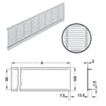 Ventilation Grill, Straight Edged, Black Version: Visible edges bevelled Installation: For press fitting, with ribbed flanges,7.5 mm straight notched on both sides,secured with screws Material: Aluminium, with ribbed flanges Finish: Black, RAL 9005 Visibl