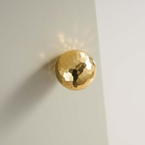 Otto Solid Brass Hammered Spherical Knob | Polished Gold S - L