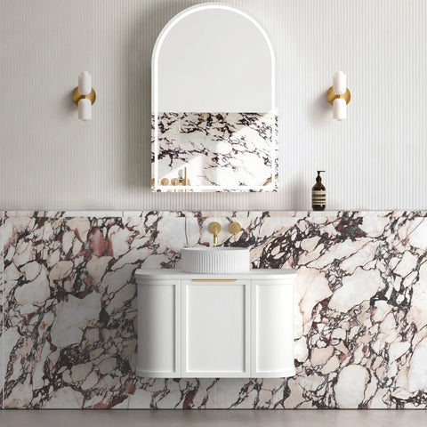 600mm bathroom cabinet curve white with handle  hamptons style