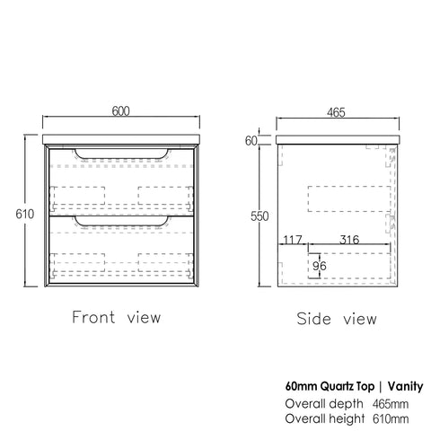 Vanity BYRON Wall Hung 600mm Natural Oak