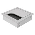 Rumba Cable Outlet - Square Version: Two piece square Material: Anodised aluminium Finish: Silver Cut-out: 67 x 67 mm Mounting: Push in Hafele