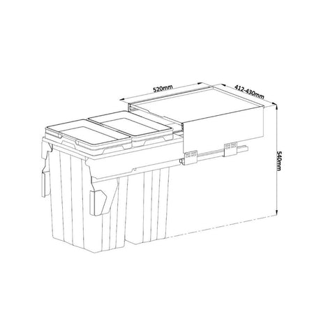HushSort 66L Dual Pull-Out Waste Bin – Fits Australian Standard 500mm Cabinet (Type B)