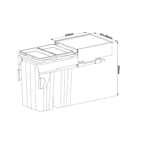 HushSort 74L Dual Pull-Out Waste Bin – Fits Australian Standard 450mm Cabinet (Type C)