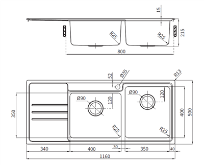 Platinum Plus 1160 Double Bowl Sink - 1 Tap Hole