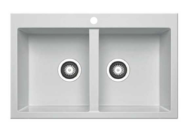 Platinum Quartz 790mm Double Bowl Sink - Arctic White