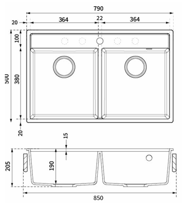 Platinum Quartz 790mm Double Bowl Sink - Arctic White