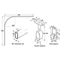 Wardrobe Rail Corner Set Material: Rail: Steel End and centre supports: Zinc alloy Finish: Rail and centre supports: Polished chromeEnd supports: Nickel plated Material thickness: 1.0 mm Dimensions (L): 825 x 825 mm Note: Complete corner oval rail with ce