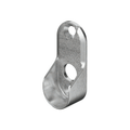 Durable nickel-plated zinc alloy rail end support for oval 30 x 15 mm wardrobe rails, designed for secure side panel screw fixing and integrated Loox lighting cable outlet; compact and modern design fits standard 32 mm series drilled holes.