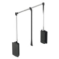 2004 Wardrobe Lift Material: Arm and clothes rail: SteelPull rod, housing and connecting parts: Plastic Finish: White and chrome railBlack and chrome rail Installation: For screw fixing to side panel Load bearing capacity: 1.6 - 10 kg For internal cabinet
