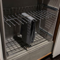 Starax Pull-out Trouser Rack Area of application: Pull-out trouser rack, full extension Material: Steel Finish: Chrome polished Capacity: 45 kg Carcase width: 450 mm900 mm Depth: 100 mm Dimensions (D x W): 100 x 450 mm100 x 900 mm Note: 450 rack includes