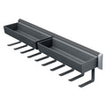 Hafele Universal Pullout Storage Rack Kit includes 2 x Trays10 x Hooks2 x Spacer brackets and fixing material Profile Material Bar and hooks: SteelTrays: Plastic Finish Anthracite Installation For screw fixing to the wall Dimensions (WxDxH) 108 x 465 x 11