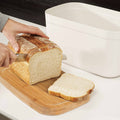 Bread Bin with Bamboo Lid Keep all your bread, rolls and pastries fresher for longer in this stylish bread bin, with a specially designed bamboo lid that doubles as a cutting board for chopping up your bread. Easy-clean storage bin with non-slip base Reve