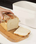 Bread Bin with Bamboo Lid Keep all your bread, rolls and pastries fresher for longer in this stylish bread bin, with a specially designed bamboo lid that doubles as a cutting board for chopping up your bread. Easy-clean storage bin with non-slip base Reve