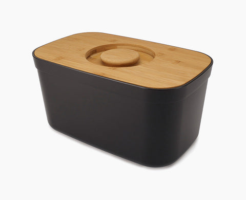 Bread Bin with Bamboo Lid Keep all your bread, rolls and pastries fresher for longer in this stylish bread bin, with a specially designed bamboo lid that doubles as a cutting board for chopping up your bread. Easy-clean storage bin with non-slip base Reve