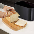Bread Bin with Bamboo Lid Keep all your bread, rolls and pastries fresher for longer in this stylish bread bin, with a specially designed bamboo lid that doubles as a cutting board for chopping up your bread. Easy-clean storage bin with non-slip base Reve