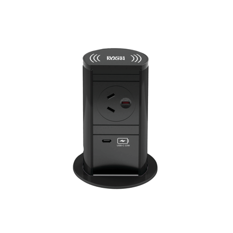 Häfele pop-up power unit with wireless charging in black