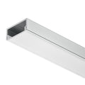 Aluminium Profile for Surface Mounted Strip Lights Material: Aluminium Finish/colour: Silver Coloured Anodised Cover: Milky The material is dyed. Creates a homogeneous surfacedirected light with uniform intensity. The light appears “softâ€? Length (mm): 2