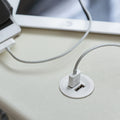 USB Charger Station Cover Ring: Round or Square Material/ Finish: Plastic, Matt BlackPlastic, Matt Nickel Plated Installation: For mounting in drilled hole, for clamp fixing Drill hole Ø: 35 mm Output voltage: 5 V Output Current: 2 A Power Consumption: 3M