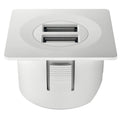 USB Charger Station Cover Ring: Round or Square Material/ Finish: Plastic, Matt BlackPlastic, Matt Nickel Plated Installation: For mounting in drilled hole, for clamp fixing Drill hole Ø: 35 mm Output voltage: 5 V Output Current: 2 A Power Consumption: 3M