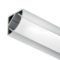 Aluminium Profile for Corner Mounting Material: Aluminium Finish/colour: Silver Coloured Anodised Cover: Milky The material is dyed. Creates a homogeneous surfacedirected light with uniform intensity. The light appears “softâ€? Length (mm): 2,500 Width (m