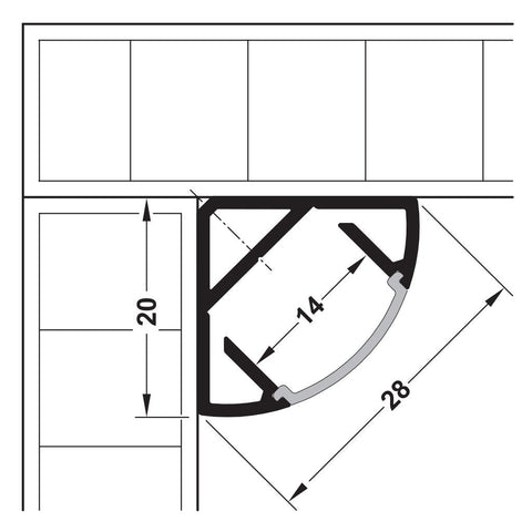 Häfele Aluminium Profile for Corner Mounting in silver anodised