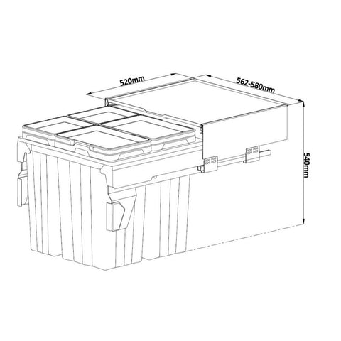 HushSort 84L Quad Pull-Out Waste Bin – Fits Australian Standard 600mm Cabinet (Type B)