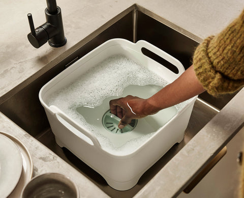 3-piece Stone Green Drainer, Washing-up Bowl & Brush Set