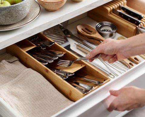 DrawerStore™ Bamboo Compact Cutlery Organiser