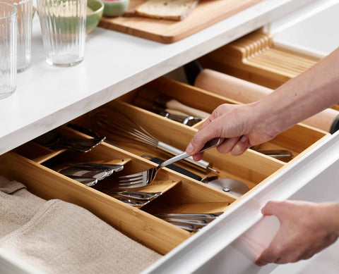 DrawerStore™ Bamboo Cutlery, Utensil & Gadget Organiser