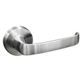 Noosa Lever Handle. Features: Solid stainless steel handleStainless steel rose cover and diecast baseConcealed through-bolt rose fixing Press fit rose cover Finish: Satin stainless steel Door thickness: Passage 32 - 50Privacy 32 - 42 Spindle: Ø7.6 Centre: