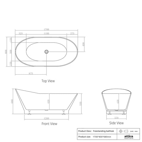 London Freestanding Bath 1700mm Gloss White