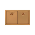 A two-basin undermount kitchen sink with a warm copper or bronze finish, shown from a top-down perspective on a solid white background.