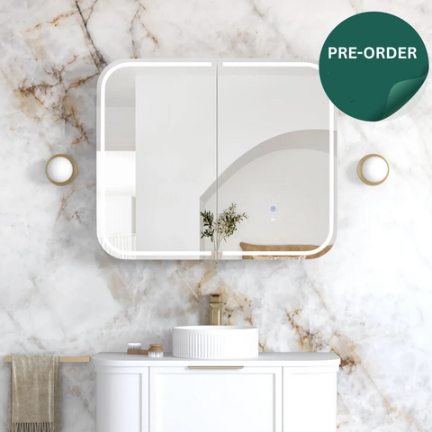 LED NEWPORT Shaving Cabinet 900x750mm Matte White (3 Colour Function)