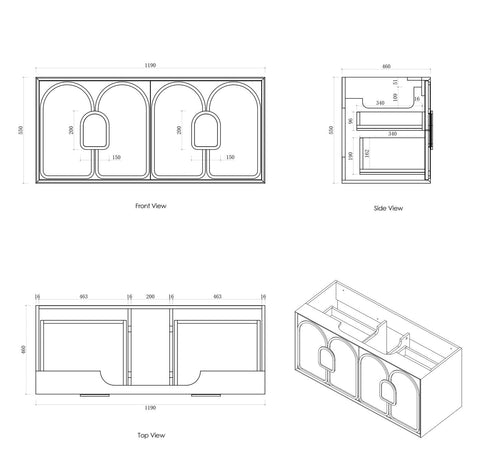 BALMORAL Mark II Wall Hung Vanity Black Oak (All Sizes)