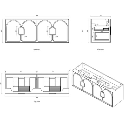 BALMORAL Mark II Wall Hung Vanity Black Oak (All Sizes)