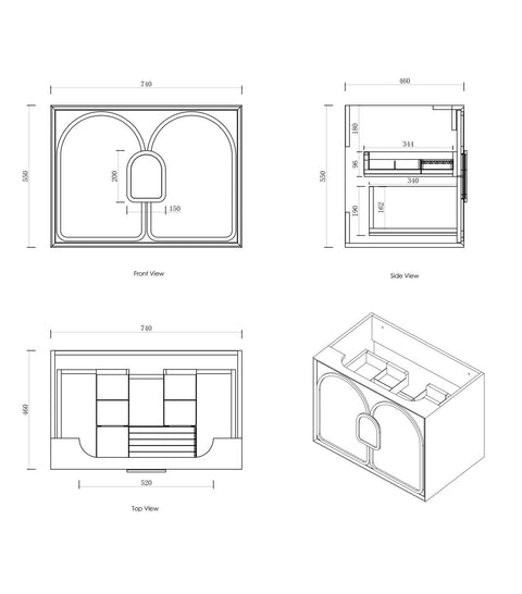 BALMORAL Mark II Wall Hung Vanity Black Oak (All Sizes)