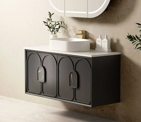 BALMORAL Wall Hung Vanity Black American Oak (All Sizes)