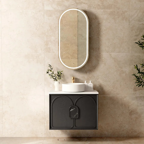 BALMORAL Wall Hung Vanity Black American Oak (All Sizes)