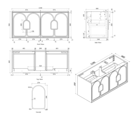 BALMORAL Wall Hung Vanity Black American Oak (All Sizes)