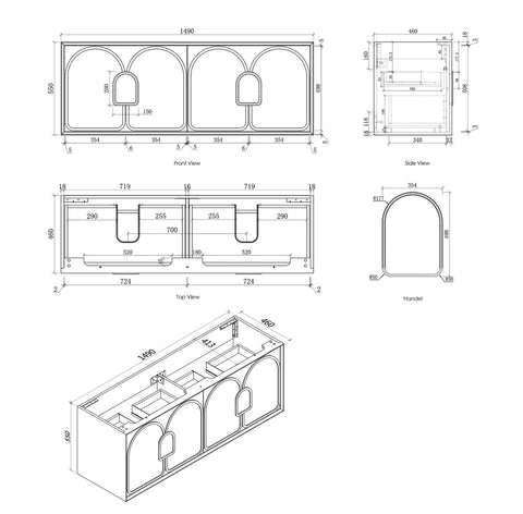 BALMORAL Wall Hung Vanity Black American Oak (All Sizes)