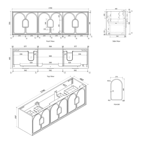 BALMORAL Wall Hung Vanity Black American Oak (All Sizes)
