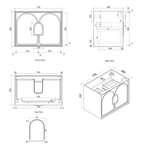 BALMORAL Wall Hung Vanity Black American Oak (All Sizes)
