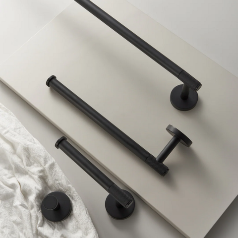 Wall-mounted black knurled toilet roll holder, durable modern toilet paper holder for bathrooms