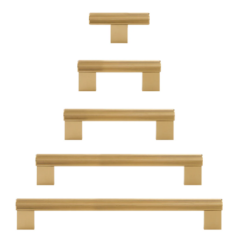 Bauer solid brass handle in satin brass finish, durable and stylish door or drawer handle