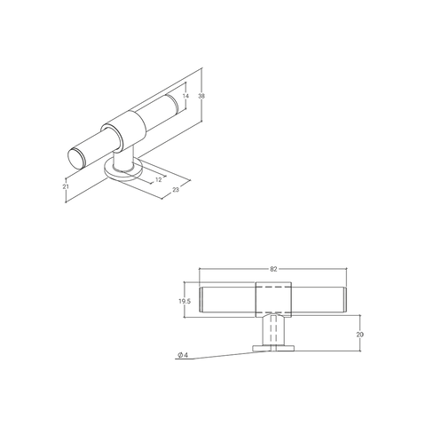 Dimensioned drawing — Momo Belgravia Knurled T Knob Solid Brass 82mm in Dull Brushed Nickel