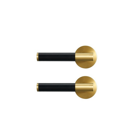 Kara Solid Brass & Leather Door Lever | Gold & Black