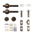 Belgravia solid brass lever set components including handles, locks, and installation hardware by KitchenLibrary.