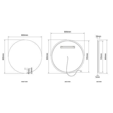 BONDI Backlit LED Round Frameless Mirror 800x800mm