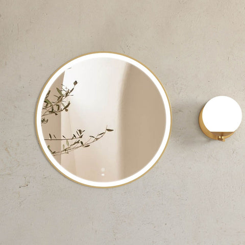 BONDI LED Round Metal Frame Mirror 800x800mm Brushed Gold